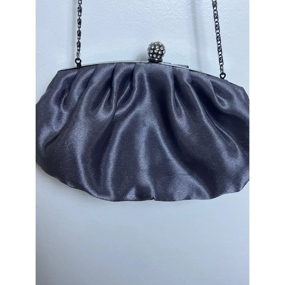 Jessica McClintock Charcoal Grey Satin Pleated Evening Clutch Crossbody Bag Glam